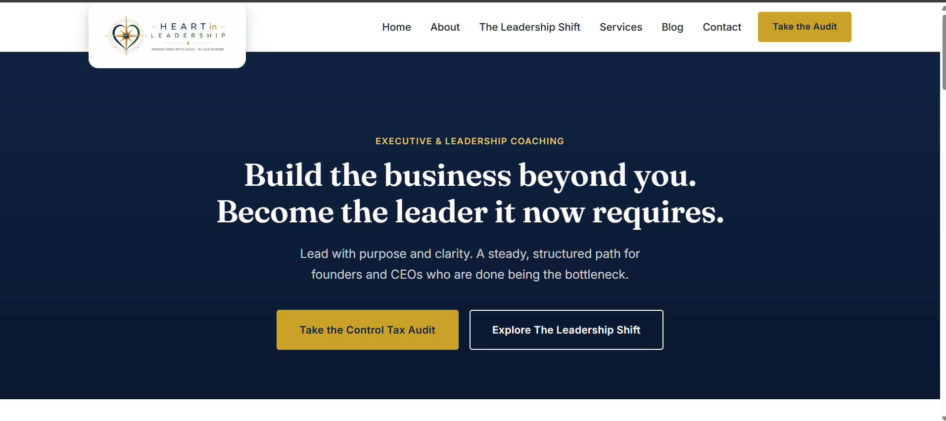 Heart in Leadership website, built by Cherry Lemon