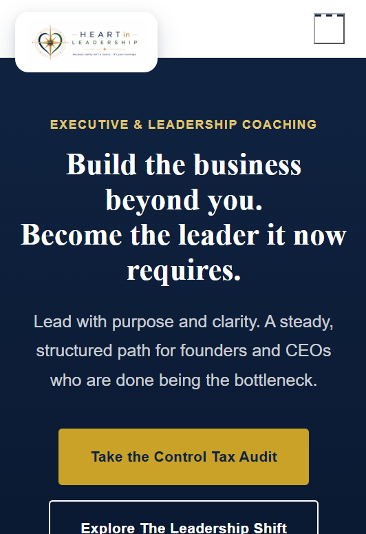 Heart in Leadership website on phone