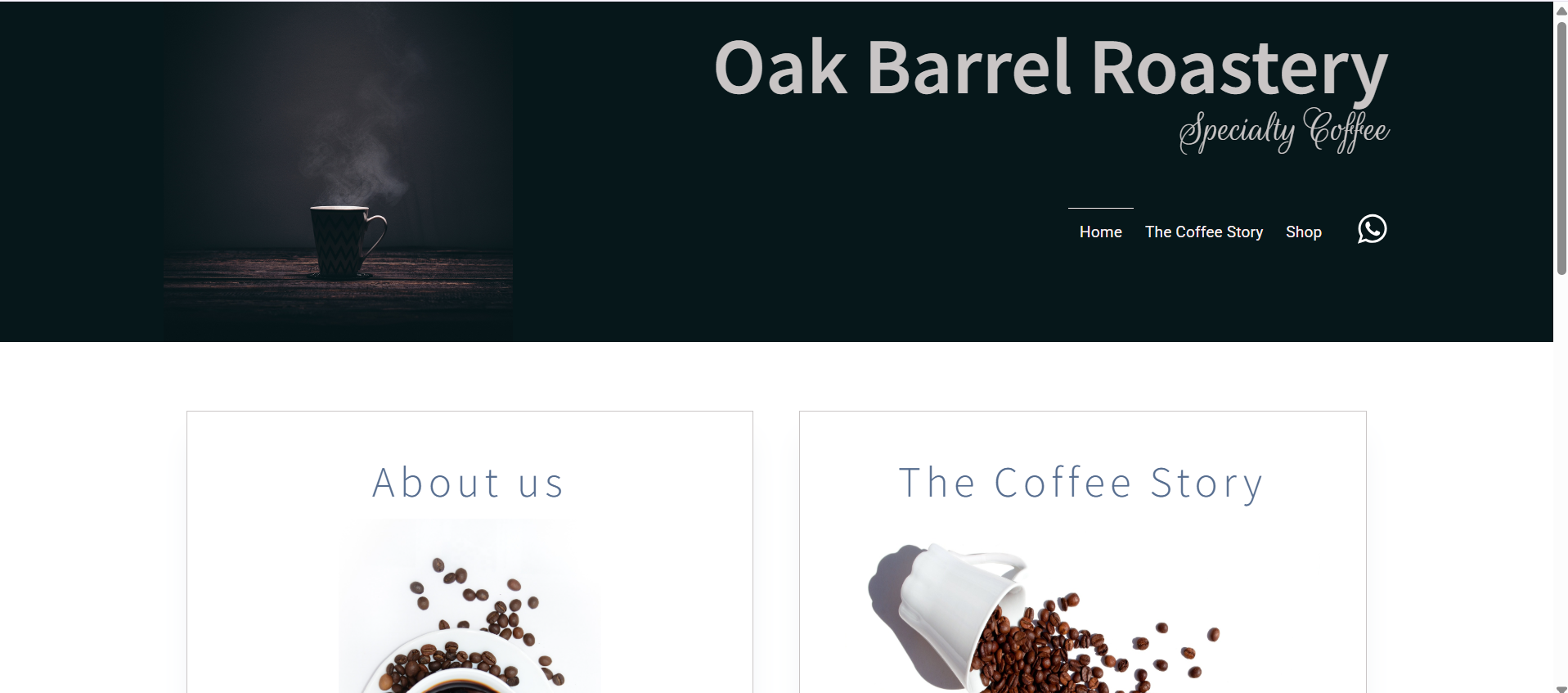 Oak Barrel Roastery website before rebuild